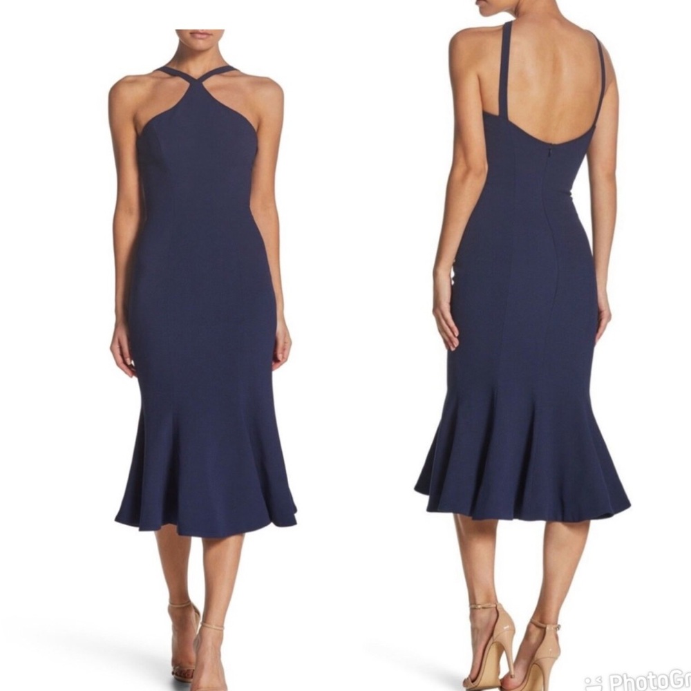 Dress the Population Blue Midi Dress with Elegant Silhouette